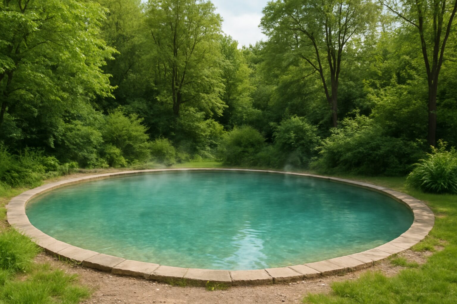 serene hot spring pool surrounded by lush greenery
